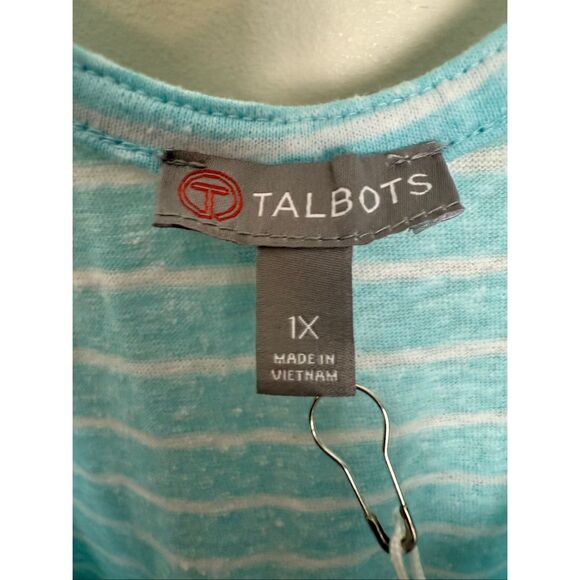 Talbots NWT Blue White Stripe Sleeveless Criss Cross Back Knit Dress 1X Plus Siz - Picture 2 of 6